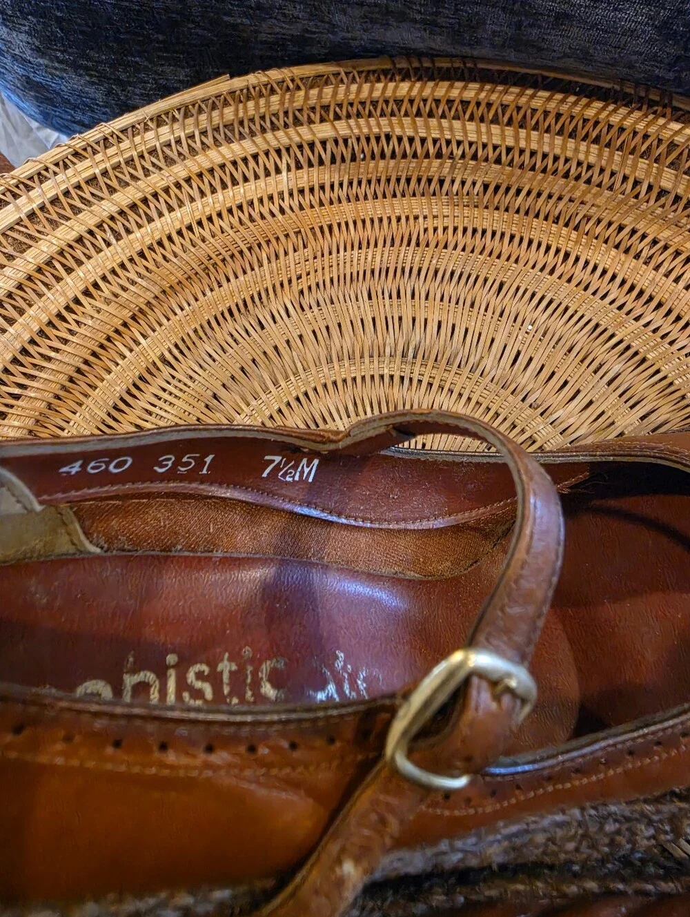 Vintage 1970's Sophisticates Raffia/Leather Mary Jane Wedge Coquette Girl